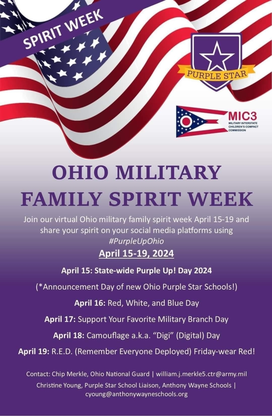 Ohio Military Family Spirit Week poster